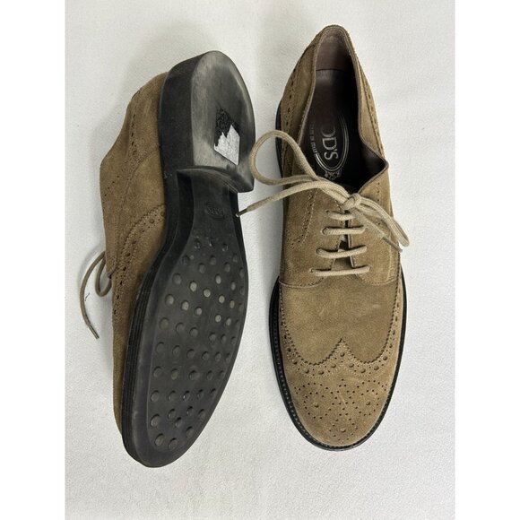 Tod's Men's Grigio Suede Wingtip Derby Lace-up Shoes in Beige - Sz 11 - Picture 1 of 9
